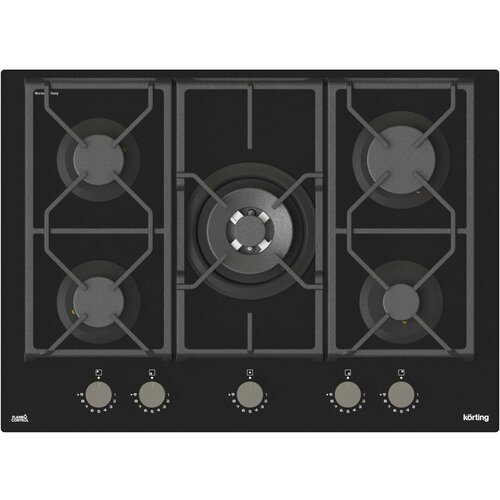 Газовая варочная панель Korting HGG 7987 CTN FLC, цвет панели черный, цвет рамки черный газовая варочная панель korting hgg 9987 ctn flc цвет панели черный цвет рамки черный