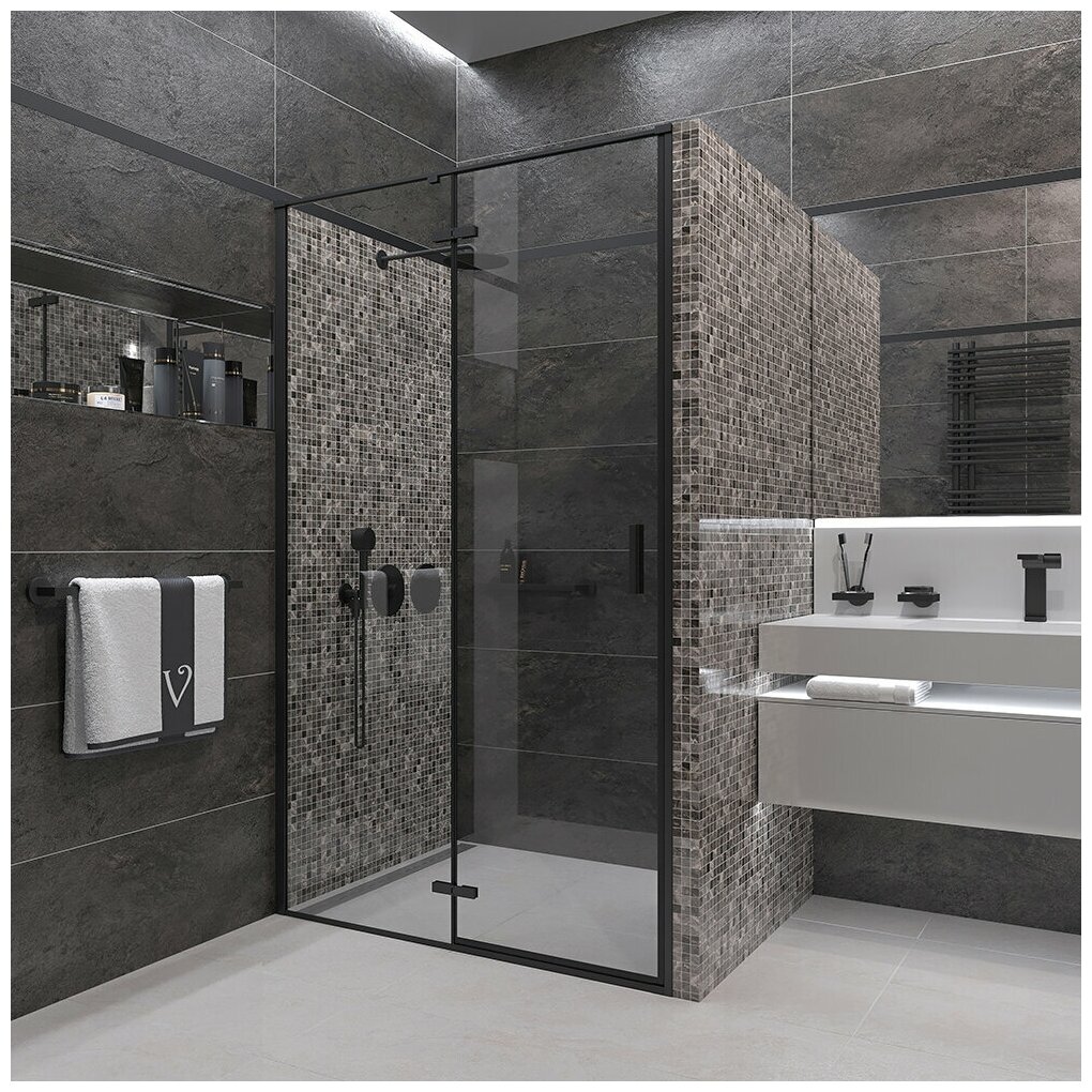 фото Душевая дверь Veconi Vianno VN-73B 100*195 см (стекло прозрачное 6 мм, профиль черный)
