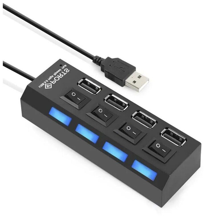 Разветвитель USB USB хаб JC-401 4 порта с отдельными выключателями Черный