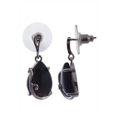 Серьги Lotus Jewelry, бижутерный сплав, родирование, оникс, черный