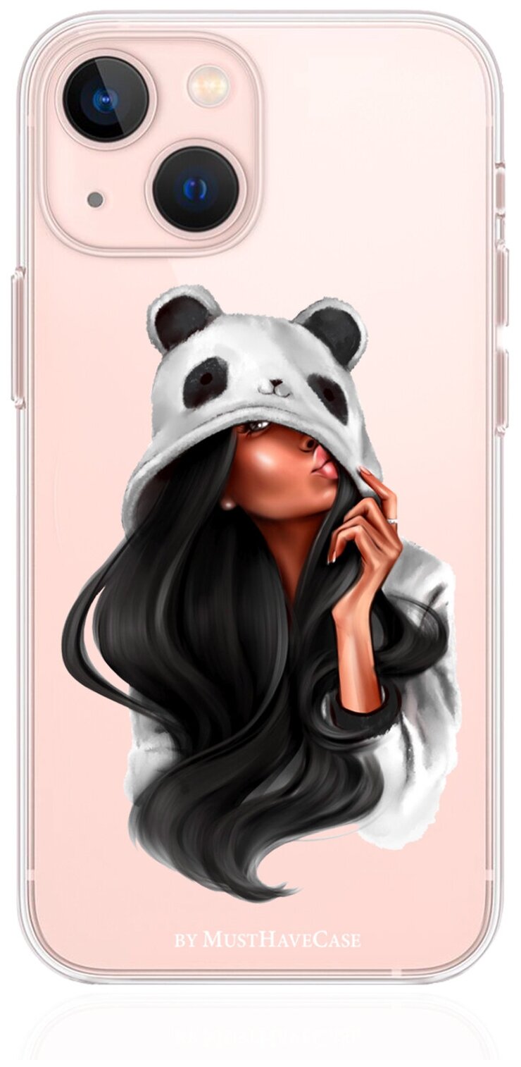 Прозрачный силиконовый чехол MustHaveCase для iPhone 13 Mini Panda Girl/ Панда для Айфон 13 Мини Противоударный
