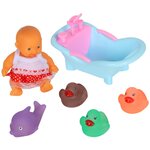 Пупс для девочек игрушечный, с игровым набором для купания, кукла для девочек, (пупс, утки, дельфин, голубая ванна), в/п 24*19*8см - изображение