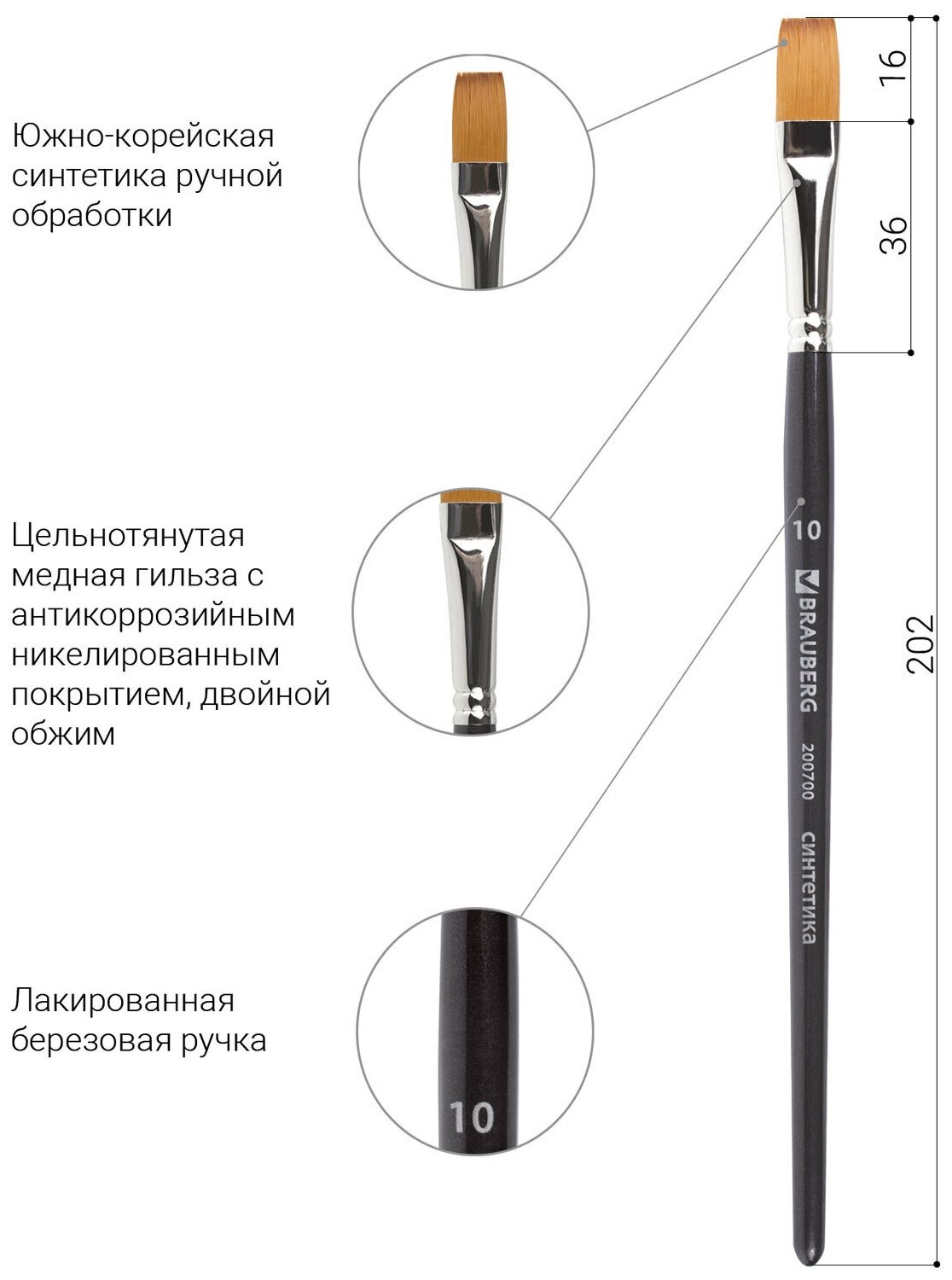 Кисть синтетика №10 ART CLASSIC круглая (200700) Brauberg - фото №4