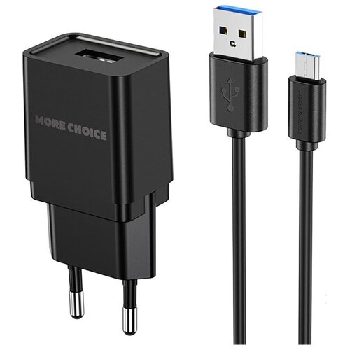 Сетевое зарядное устройство 1USB 1A в комплекте с дата-кабелем micro USB More choice NC33m Black
