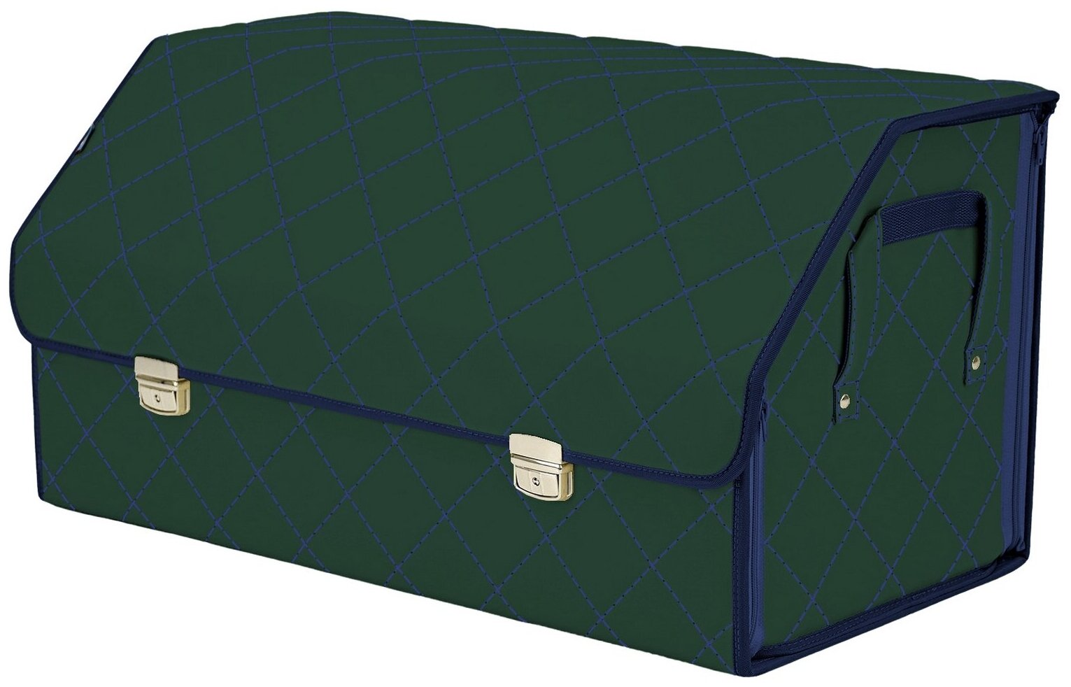 Органайзер-саквояж в багажник "Союз Премиум" (размер XL Plus). Цвет: зеленый с синей прострочкой Ромб.