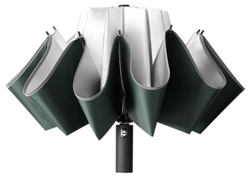 Зонт Sunny Love, автомат, 3 сложения, купол 105 см., 10 спиц, обратное сложение, система «антиветер», со светоотражающими элементами, зеленый, серебряный
