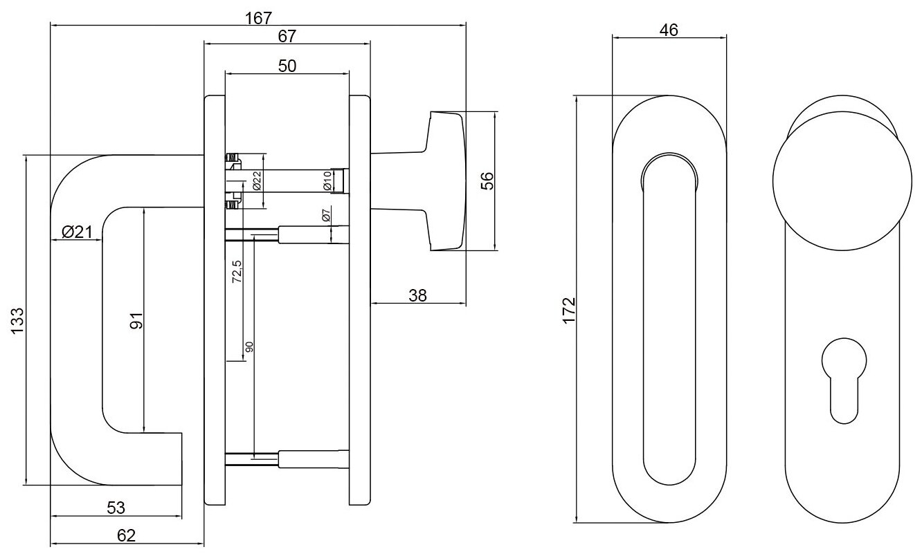 Ручка дверная противопожарная DOORLOCK V S38KP-KNOB/F PZ72, черная - фотография № 2