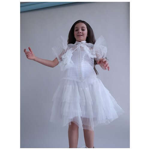 фото Платье-рубашка leya.me, нарядное, однотонное, размер 128, белый
