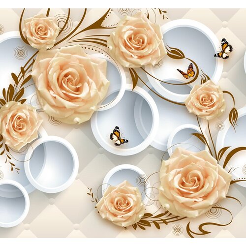 Моющиеся виниловые фотообои GrandPiK Мелкие розы и кольца 3D, 300х280 см
