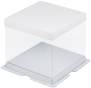 Упаковка для торта на 1,5 кг. 23,5х23,5х22 прозрачная Белая Премиум