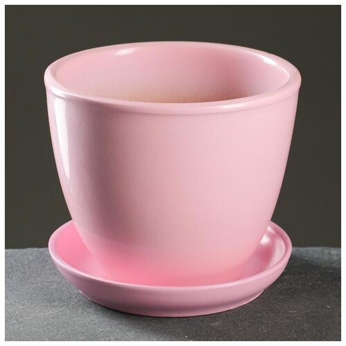 Горшок для цветов Художественная керамика с поддоном напольный Пудровый, 1л, 15x13 см, розовый
