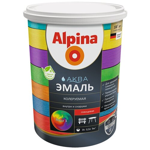 Эмаль по металлу Alpina Аква, акриловая, глянцевая, база 3, бесцветная, 0,864 л