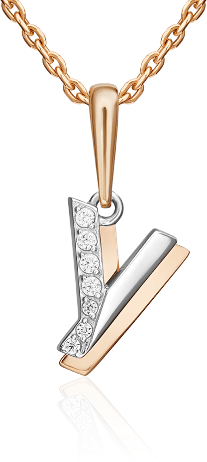 Подвеска Diamant online, комбинированное золото, 585 проба, фианит