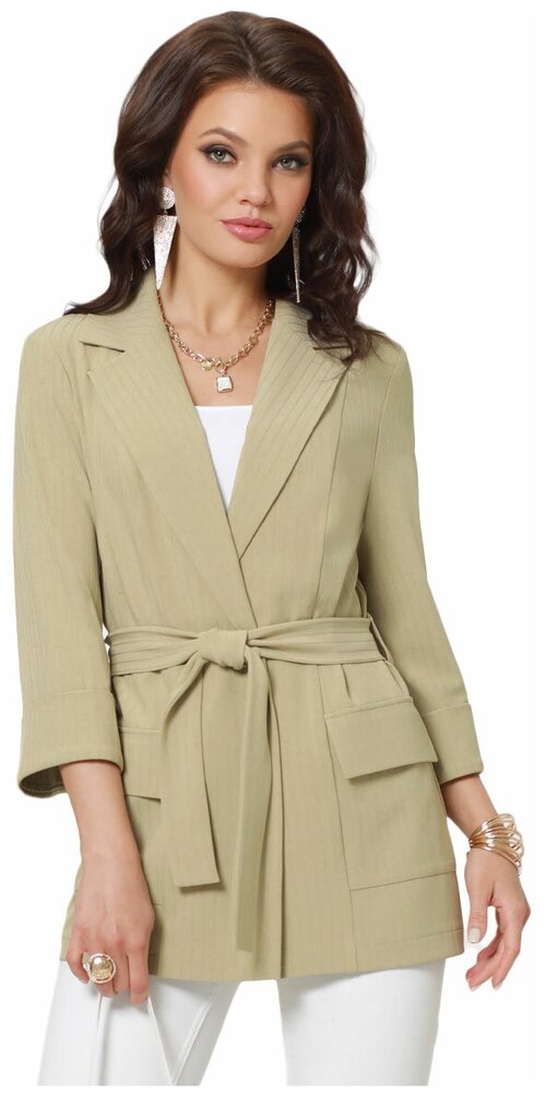 Пиджак DStrend, удлиненный, силуэт полуприлегающий, с поясом, размер 48, зеленый