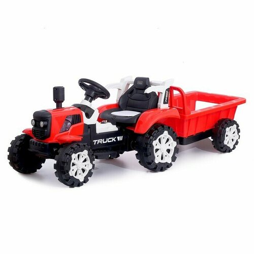 Электромобиль Трактор, с прицепом, 2 мотора, цвет красный