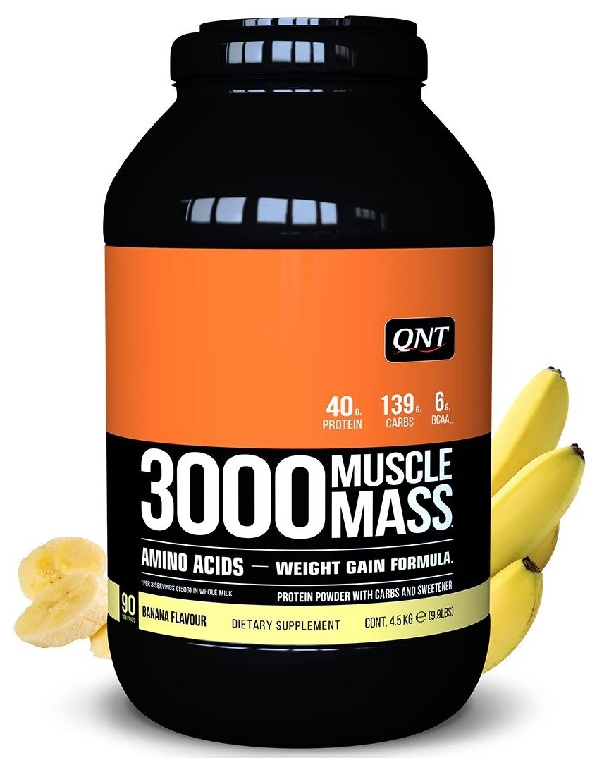 QNT 3000 Muscle Mass Banana Flavour 4.5kg/ Гейнер "3000 Массл Масс" 4,5кг Банан