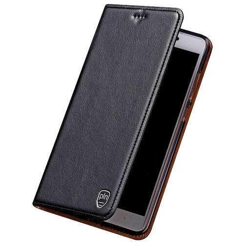 фото Чехол-книжка mypads premium для meizu 15 lite/ meizu m15 из качественной натуральной мраморной кожи буйвола прошитый элегантной прострочкой черный с магнитной крышкой