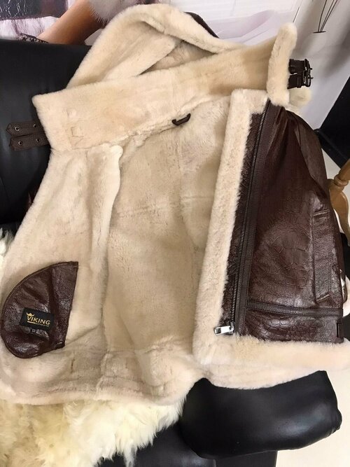 Куртка , овчина, укороченная, оверсайз, карманы, размер 50, коричневый