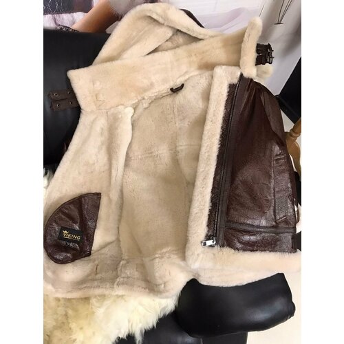 Куртка , овчина, укороченная, оверсайз, карманы, размер 50, коричневый