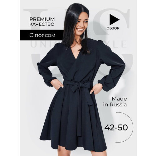 Платье с запахом Unique Style, креп, прилегающее, мини, размер 48, черный