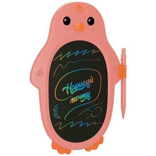 фото Детский графический планшет с жк дисплеем 8,5" дюймов для рисования пингвин (розовый) gsmin