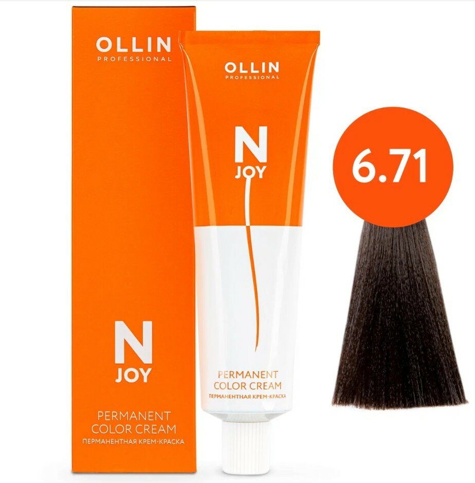 OLLIN Professional Стойкая крем-краска для волос N-Joy Color Cream, 6/71 темно-русый коричнево-пепельный, 100 мл