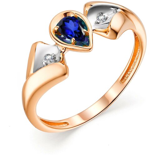 фото Алькор кольцо с сапфиром и бриллиантами из красного золота 13509-102, размер 17.5