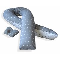 Подушка-обнимашка для беременных "Мастерская снов" U-350 с наволочкой Серо-белые звездочки + подушечка для малыша