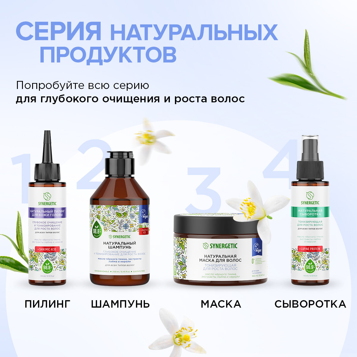 Натуральный бессульфатный шампунь SYNERGETIC «Глубокое очищение и тонизирование для роста волос», 250 мл Синергетик - фото №9