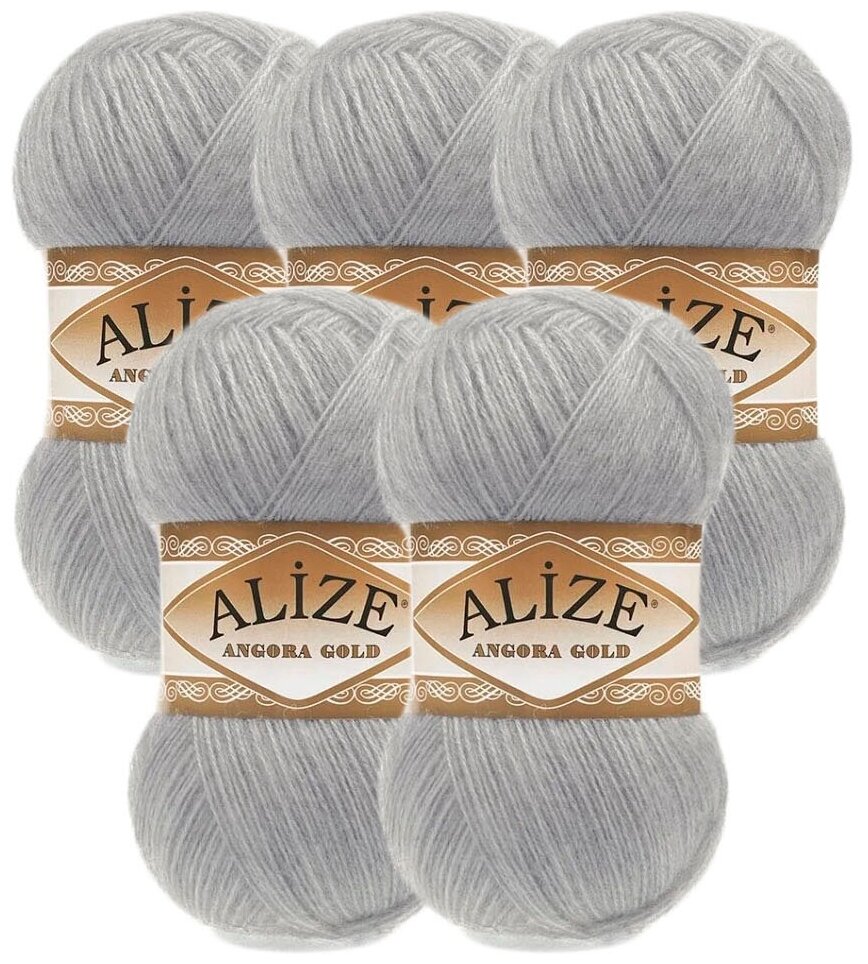 Пряжа Alize Angora Gold (Ангора Голд) 21 серый 20% шерсть, 80% акрил 100г 550м 5шт