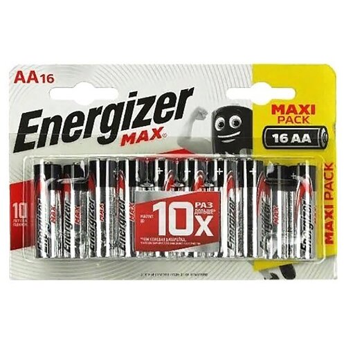 Батарейка AA щелочная Energizer LR06-16BL MAX в блистере 16шт. energizer батарейки energizer a27 27а алкалиновые для сигнализаций комплект 2 шт в блистере 639333