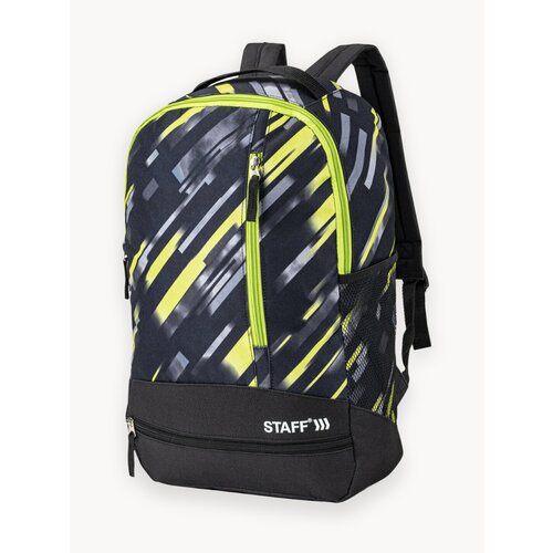 Рюкзак женский мужской, школьный спортивный городской, для подростка черный салатовый, 3 кармана, 45х27х12 см, Staff Strike, 270783