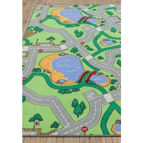 Ковер на пол 1,33 на 2 м в детскую, зелёный, игровой Playmat Motor Road Grey-G9