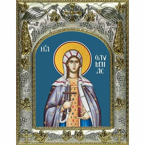 Икона Олимпиада Константинопольская 14x18 в серебряном окладе, арт вк-2515