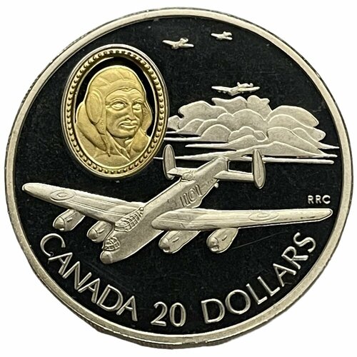 Канада 20 долларов 1990 г. (Канадская авиация - Lancaster 683 AVRO) (Proof) клуб нумизмат монета 20 долларов канады 1990 года серебро елизавета ii