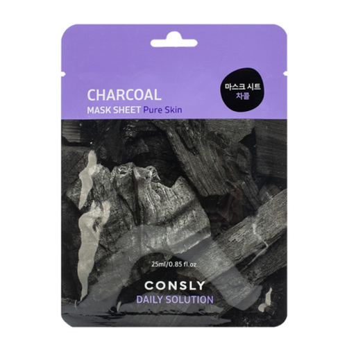 Consly Маска тканевая для лица с древесным углём   daily solution charcoal mask sheet, 25мл