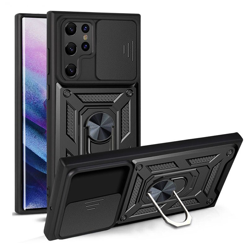 Противоударный чехол-бампер-пенал MyPads Tenda antiurto с закрывающейся камерой для Samsung Galaxy S23 Ultra черный