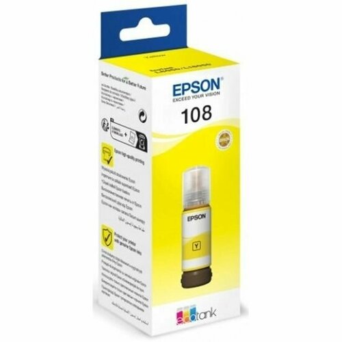 epson c13t09c44a картридж 108 ecotank ink для epson l8050 l18050 yellow 70ml EPSON C13T09C44A Картридж 108 EcoTank Ink для Epson L8050/L18050, Yellow 70ml