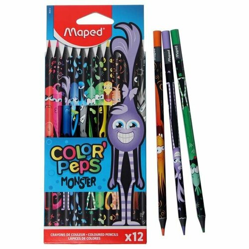 Цветные карандаши 12 цветов MAPED Color'Peps Black Monster, пластиковые (комплект из 5 шт)