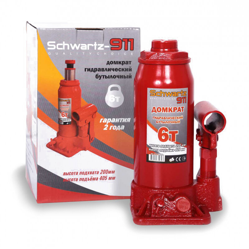 Домкрат гидравлический бутылочный 6 тонн SCHWARTZ-911 DOMK0006, 200-405мм