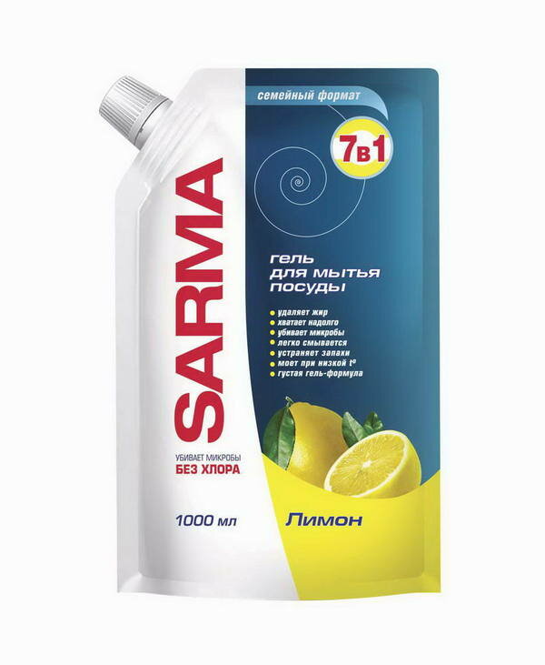 фото Гель для мытья посуды SARMA Лимон 7 в 1 ДОЙ-ПАК 1 л