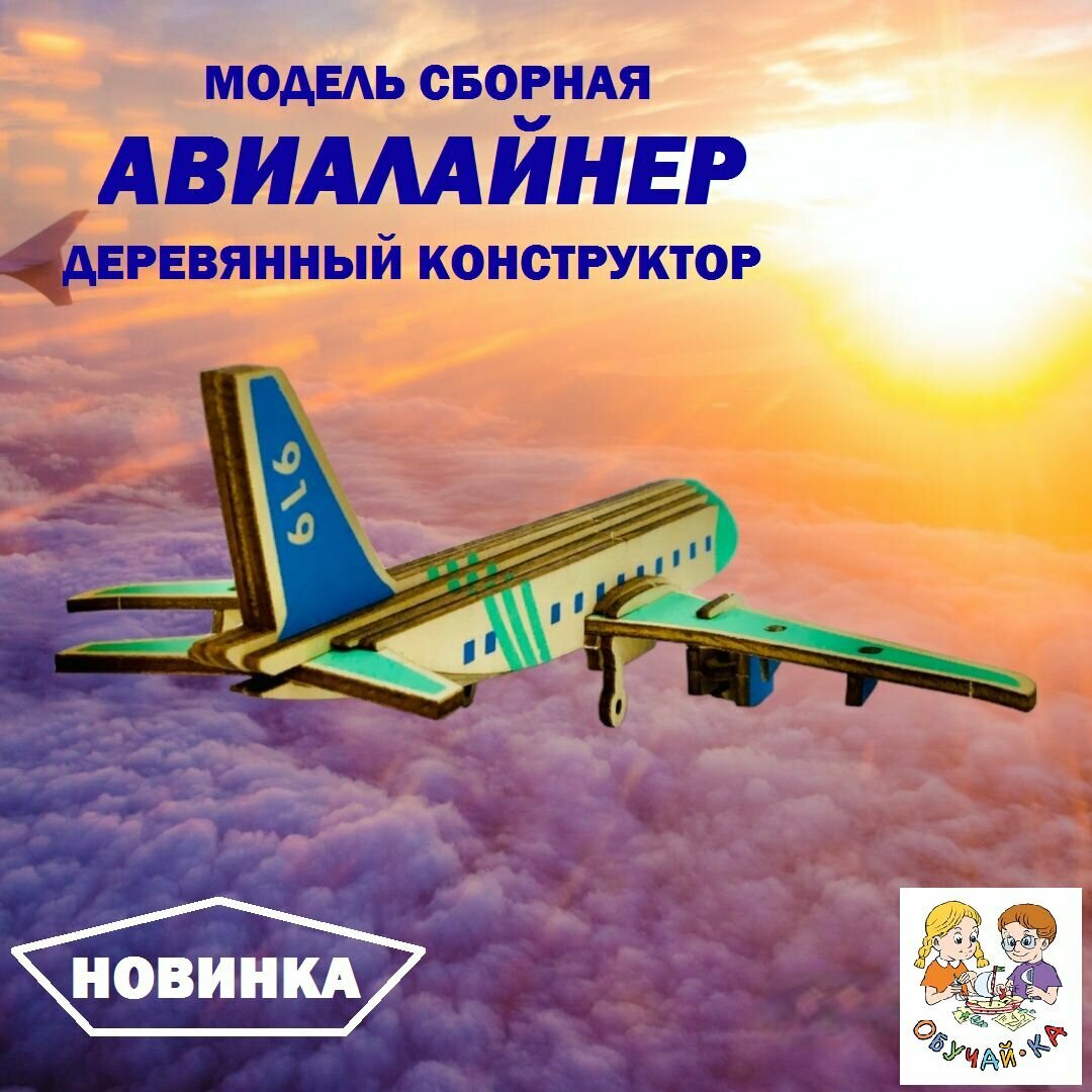 3D puzzle Сборная модель/деревянный конструктор - самолет "авиалайнер"