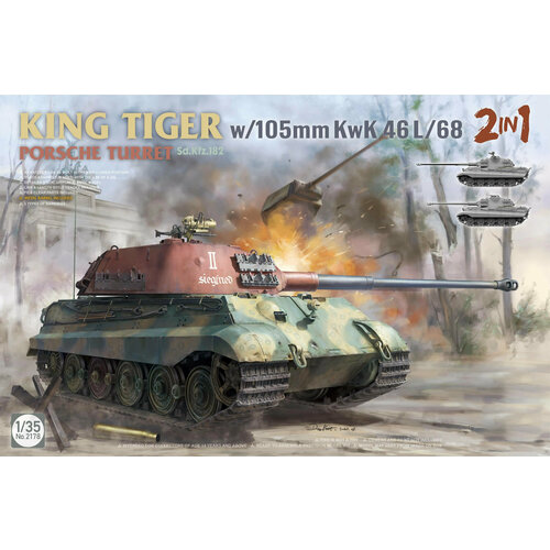 07164 german tiger with 88mm kwk l 71 Sd. Kfz.182 King Tiger Porsche turret w/105m KwK 46 L/68 - 2178 Takom 1:35 Сборная модель танка