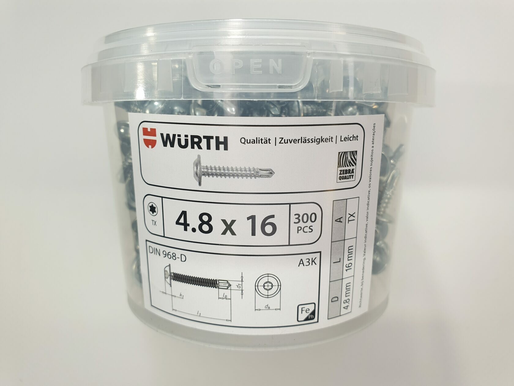фото Саморез по металлу DIN 968-D 4.8x16 Torx A3K (300 pcs) WURTH, Германия