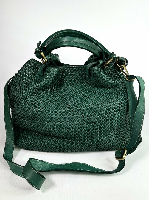 Сумка авоська Vera Pelle Bottega Borsa 6891, фактура матовая, зеленый