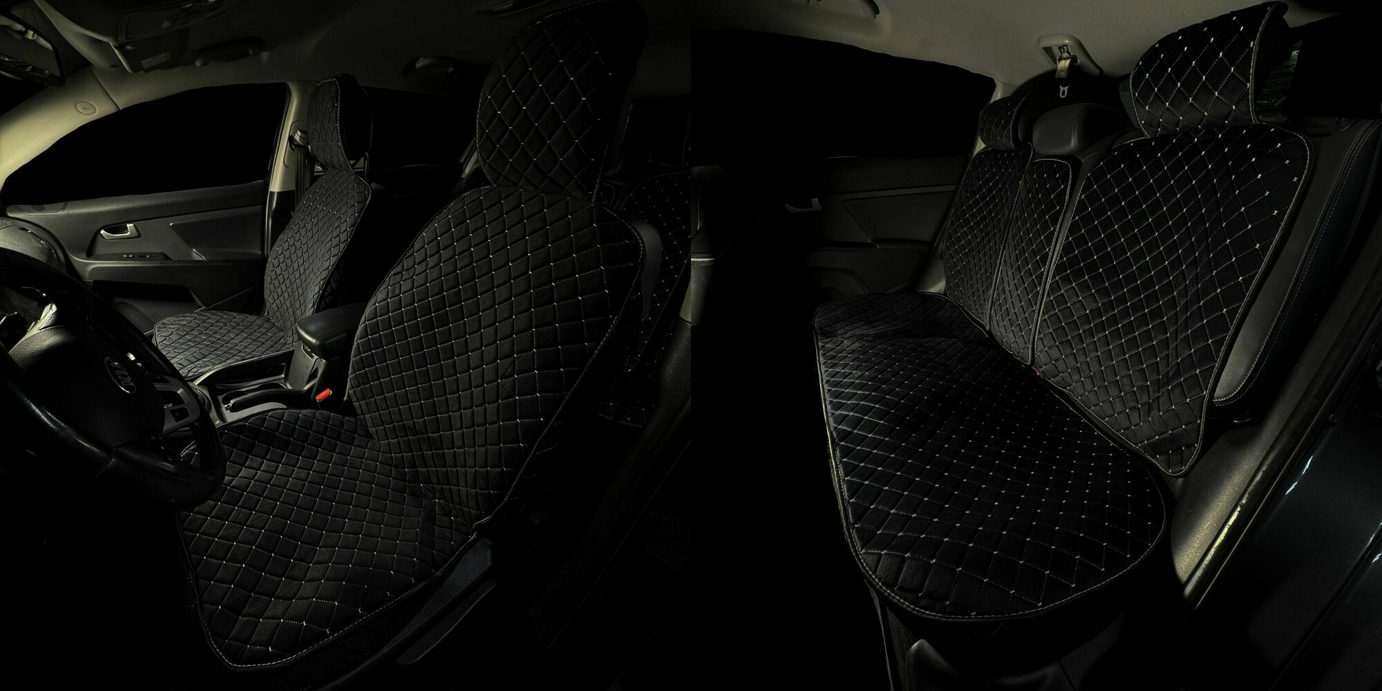 Накидки для Киа Икс Сид (2019 - 2025) хэтчбек 5 дверей / Kia XCeed на весь салон G-Ultra, Велюр, Черный с серой строчкой