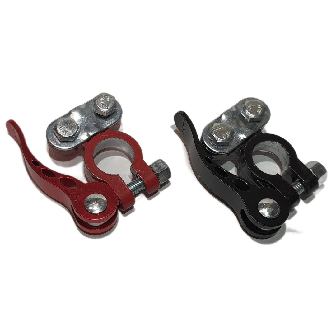 фото Клеммы для аккумулятора TA-F21-A1 АКБ быстросьемная красная+черная (под зажим провода прижимной планкой посередине), ком-2шт.