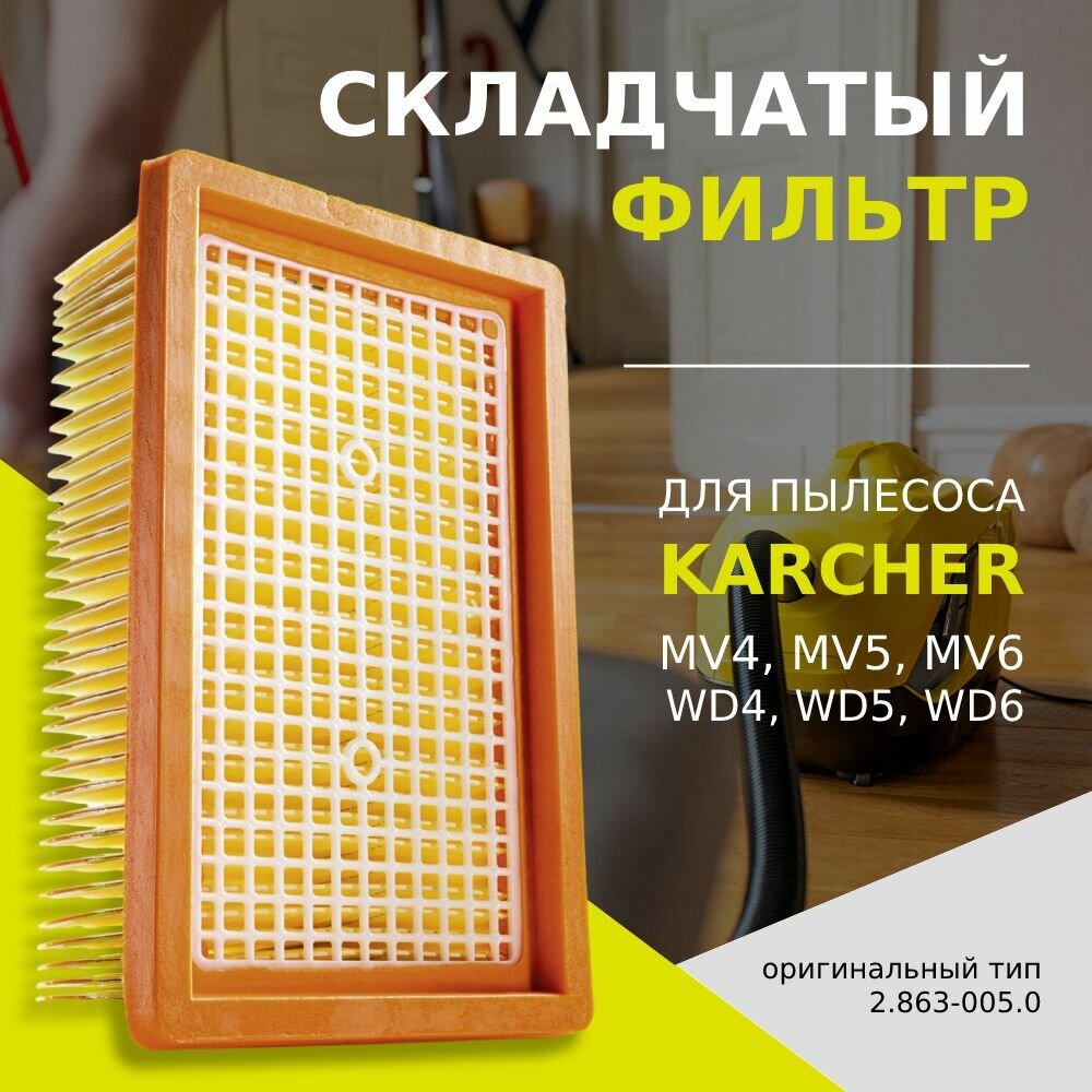 Складчатый фильтр для пылесосов Karcher MV4 MV5 MV6 WD4 WD5 WD6 (2.863.-005.0)