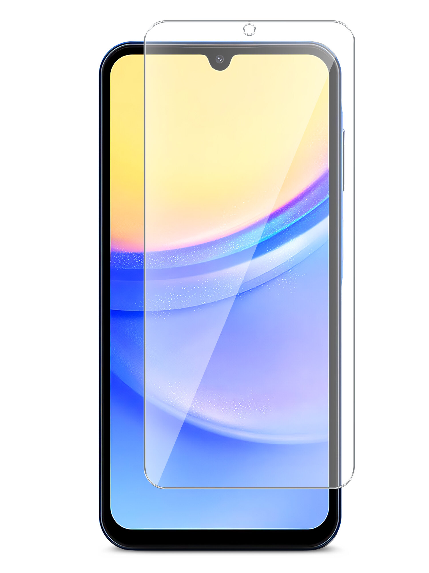 Защитное стекло для Samsung Galaxy A15 (Самсунг Галакси А15) на Экран, (гибридное: пленка+стекловолокно), прозрачное силиконовая клеевая основа тонкое Hybrid Glass, Miuko