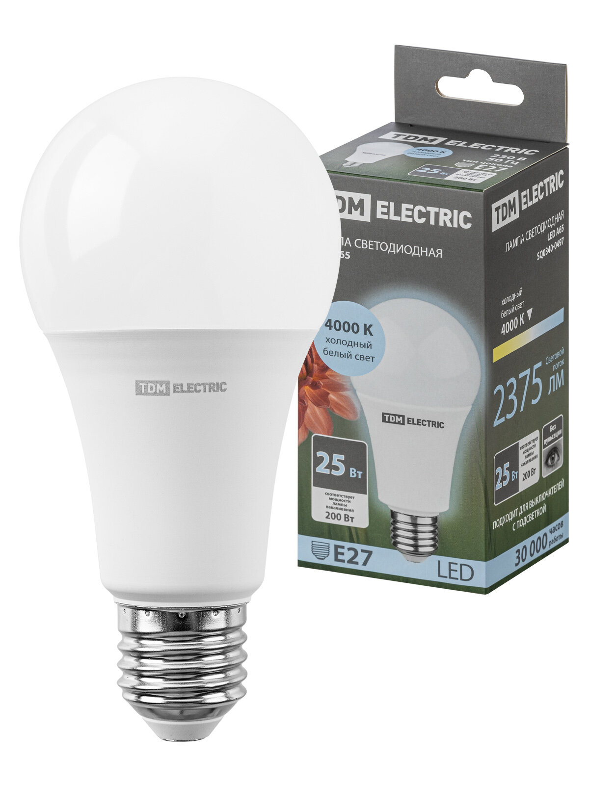 фото TDM Светодиодные лампы SQ0340-0497 Лампа светодиодная А60 25 Вт, 230 В, 4000 К, E27